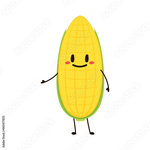 Corn cartoon vector. Cute vegetable vector character isolated on white. Corn mascot.