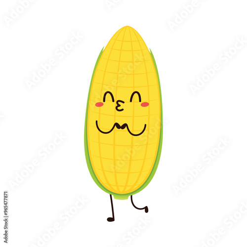 Corn cartoon vector. Cute vegetable vector character isolated on white. Corn mascot.
