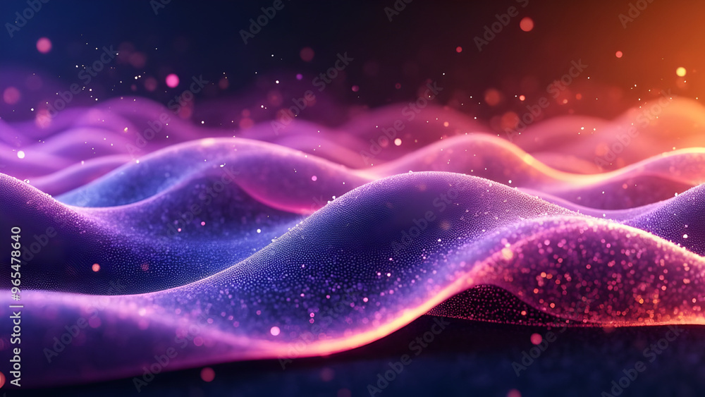 Obraz premium Abstract Purple Waves with Glowing Particles