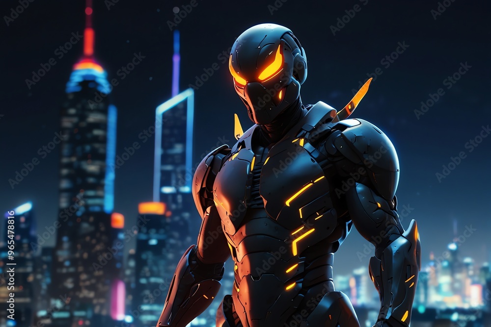 Fototapeta premium a robot in the city with the city in the background