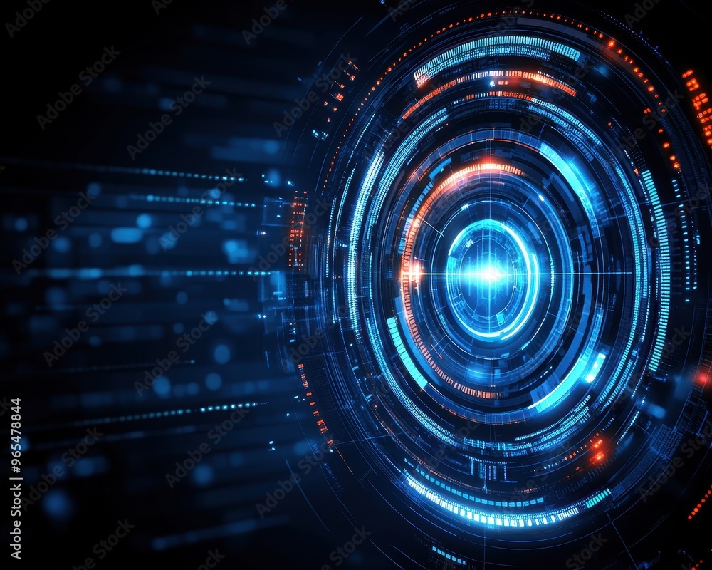 Obraz premium Futuristic abstract background with glowing circles and lines, perfect for technology, digital, and science fiction themes.