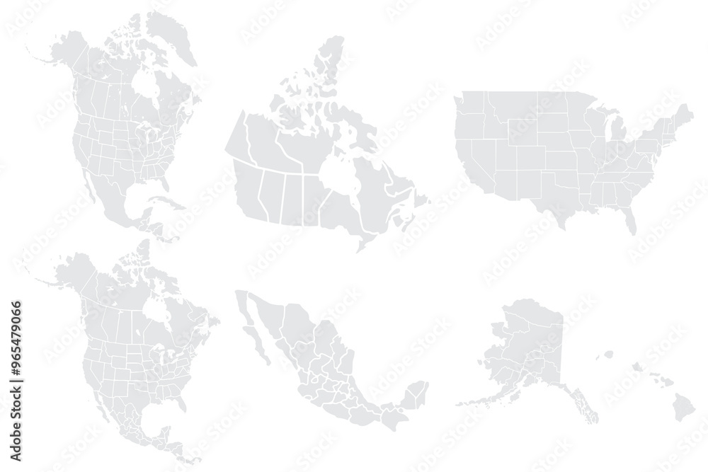 Fototapeta premium Map of North America, isolated on white background. Vector EPS.10 