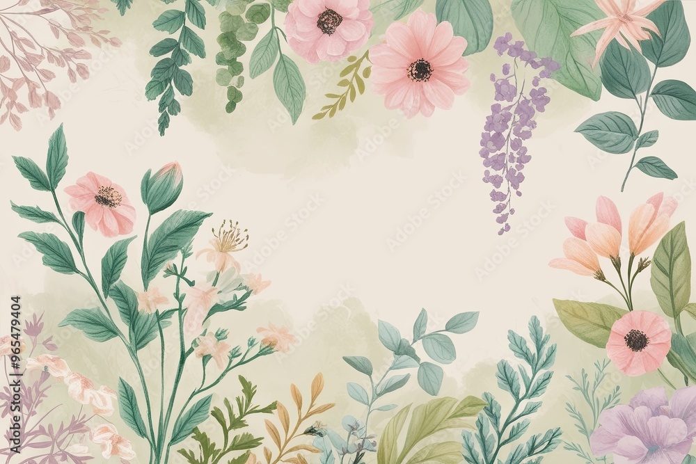 Obraz premium Dreamy Pastel Botanical Illustration with Soft Airy Background