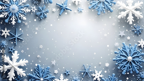 White and Blue Snowflakes Frame