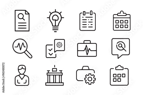 Medical, inquiry related Minimalist Black Line 15pcs icons set isolated on white background