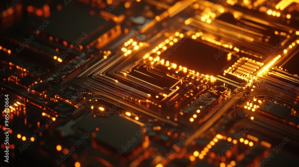 Abstract Closeup of a Circuit Board with Warm Glowing Lights Abstract Closeup of a Circuit Board with Warm Glowing Lights