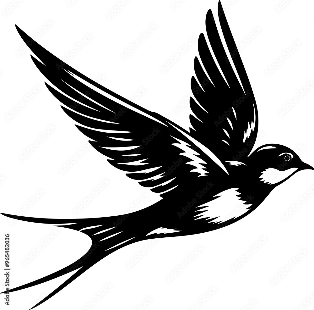 Obraz premium Black Drongo vector silhouette clip art. Vector of bird on white background. Birds Icon Greater Racket-tailed Drongo silhouette art.