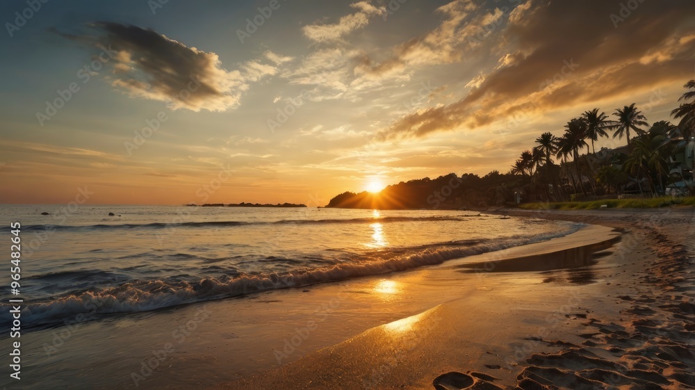 Obraz premium Sunset Beach Scene Tripod Camera for World Photography Day