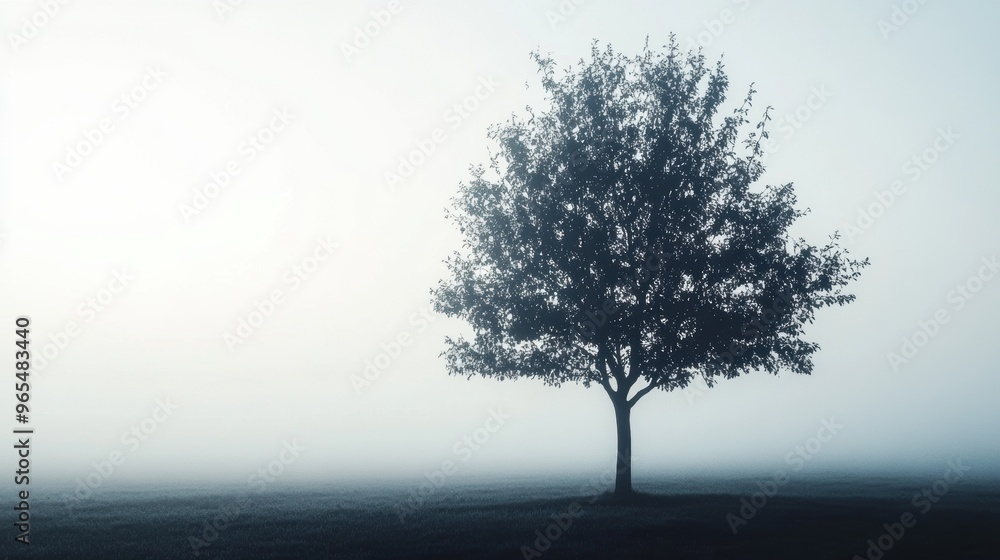 Fototapeta premium _Silhouette_of_a_tree_backlit_against_a_foggy_background