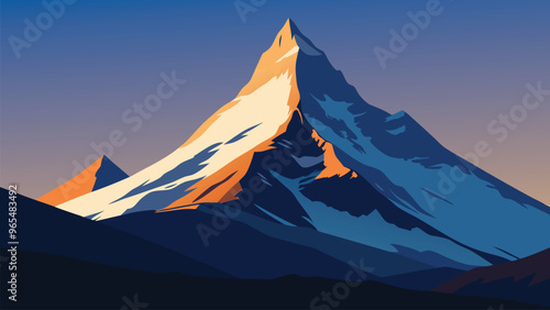  The Matterhorn mountain rises majestically in the distance, showcasing its iconic peak against a clear sky flat vector illustration.