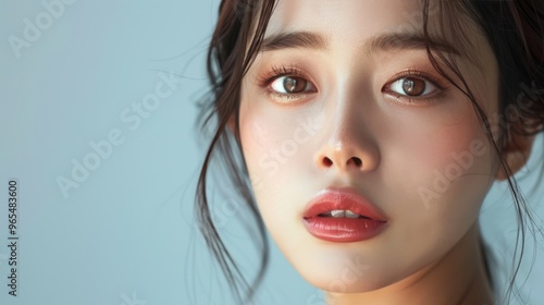 Beautiful Asian woman with perfect contouring and glossy lips