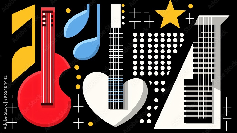 Abstract Music Composition with Guitars and Notes Abstract Music Composition with Guitars and Notes