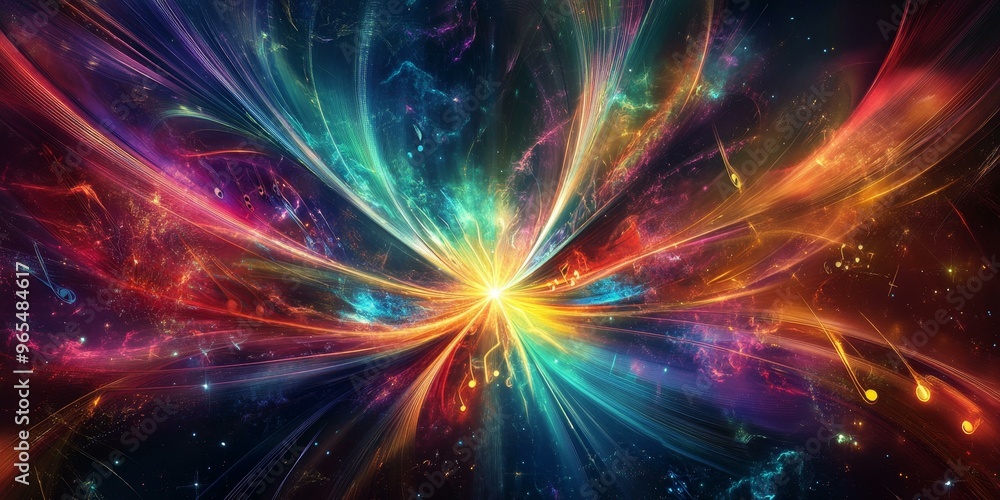 Abstract colorful streaks in space with musical notes. Abstract colorful streaks in space with musical notes.