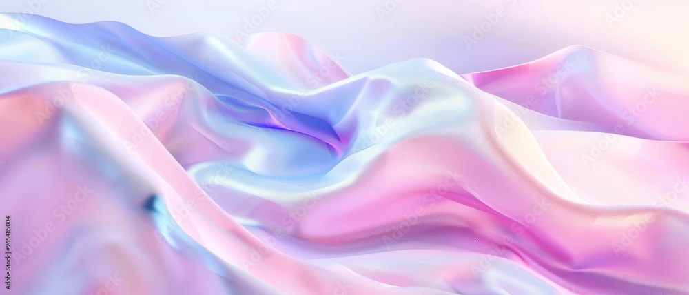 Obraz premium Dreamlike fabric waves in pastel colors of pink, blue, and lavender, creating a soft, ethereal visual effect.