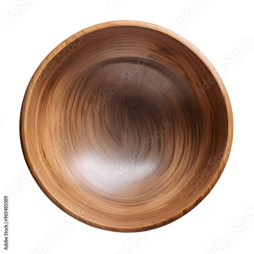 Top view of a wooden bowl isolated on a transparent or white background.