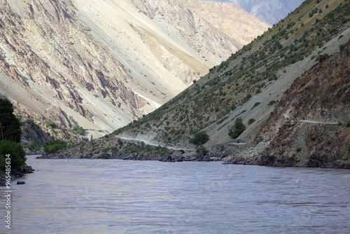 Landscape in the Gorno-Badakhshan region in Tajikistan next to the border with Afghanistan photo