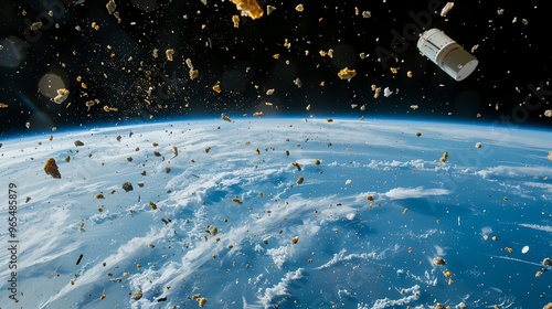 Fototapeta Naklejka Na Ścianę i Meble -  a view of a space station with debris flying around it