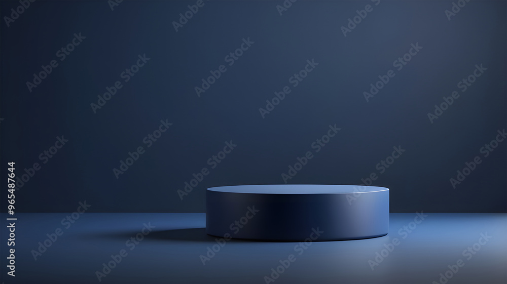 Dark blue cylinder pedestal podium with dark blue background. Minimalist scene for product presentation. Dark blue cylinder pedestal podium with dark blue background. Minimalist scene for product presentation.