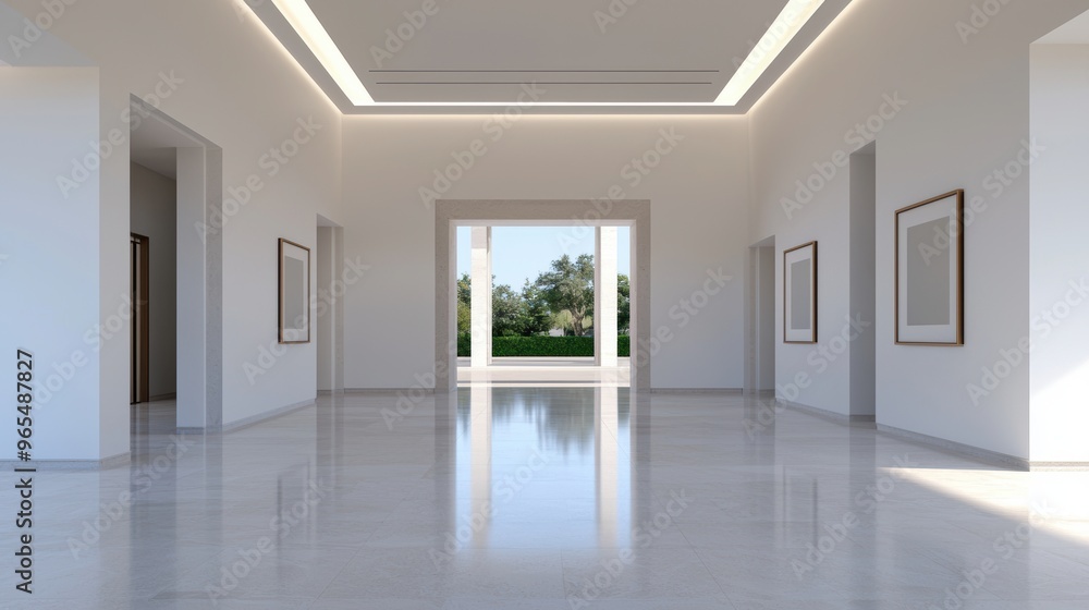 Obraz premium Futuristic Digital Museum with Ray Tracing Technology in - Modern Exhibition of Clean Architecture