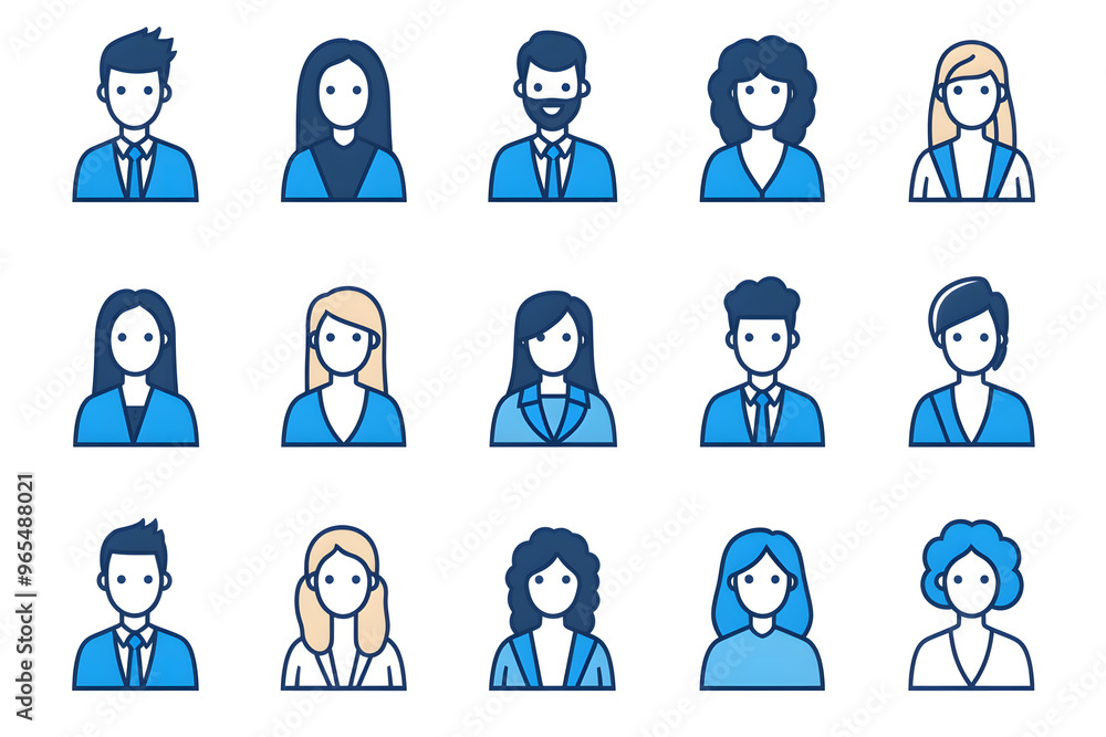 Avatar people silhouette blue line art icon collection isolated on white background Avatar people silhouette blue line art icon collection isolated on white background