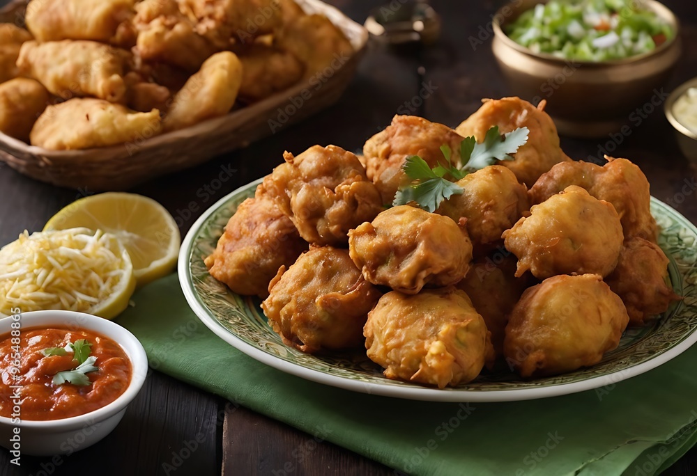 Delicious Indian traditional dish Pakora or bhaji or Bhajji Delicious Indian traditional dish Pakora or bhaji or Bhajji