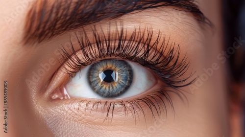 Hazel female eye with curled long eyelashes