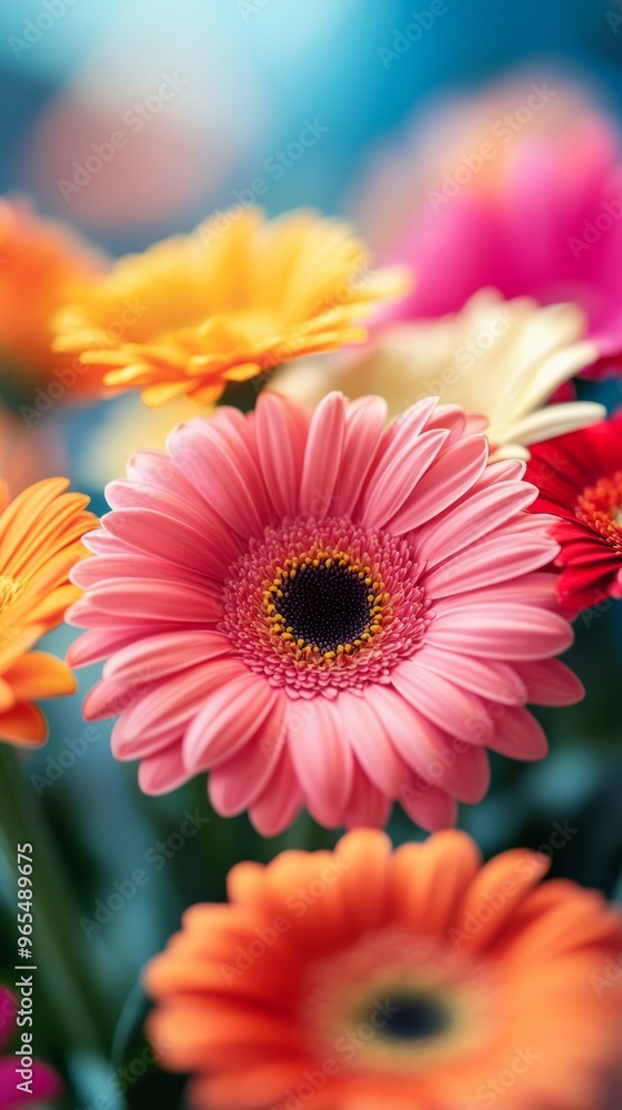 Close-up of vibrant gerbera daisies in bloom Close-up of vibrant gerbera daisies in bloom