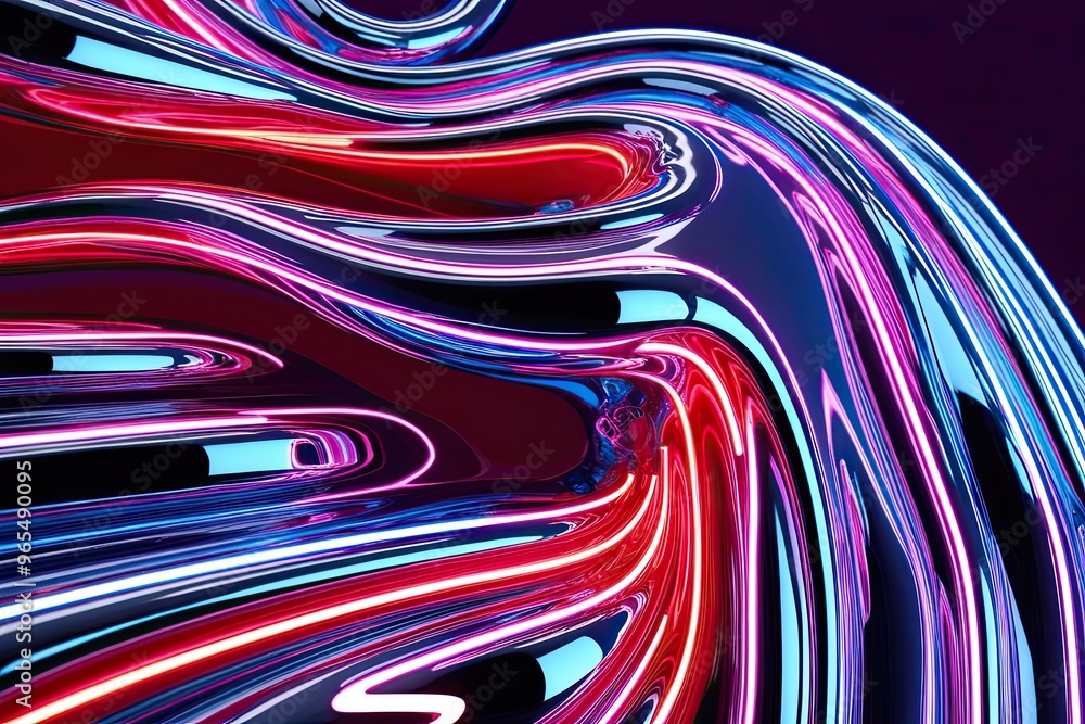 Dynamic 3D Fluid Wave Pattern in Neon Chrome Aesthetics Dynamic 3D Fluid Wave Pattern in Neon Chrome Aesthetics