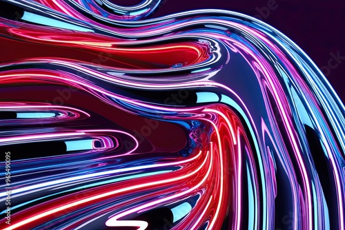 Wallpaper Mural Dynamic 3D Fluid Wave Pattern in Neon Chrome Aesthetics Torontodigital.ca