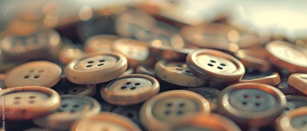 A multitude of antique buttons of varying sizes and shades are strewn together, creating a nostalgic mosaic of textures and muted colors. A multitude of antique buttons of varying sizes and shades are strewn together, creating a nostalgic mosaic of textures and muted colors.