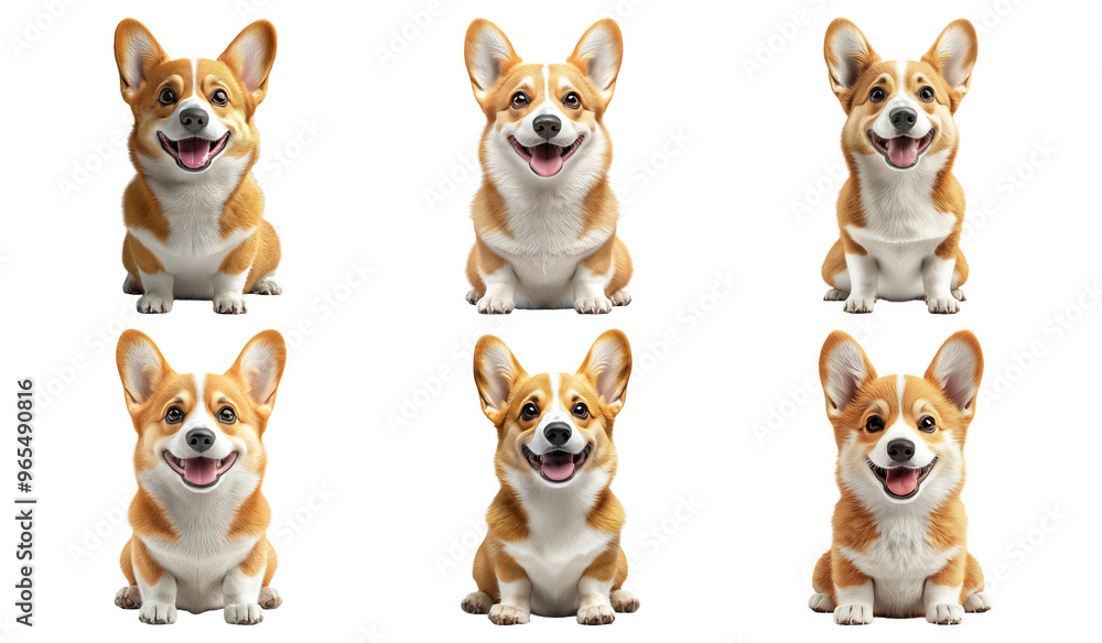 Cute corgi dogs in various playful poses isolated on transparent background Cute corgi dogs in various playful poses isolated on transparent background