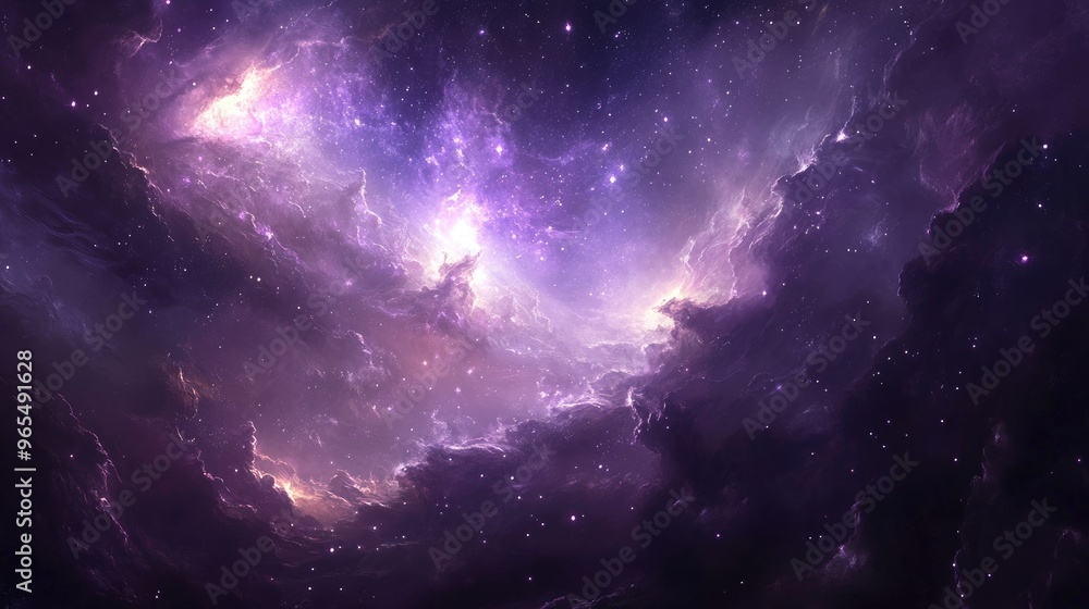 Fototapeta premium A galaxy of stars with purple hues, nebulae swirling in the vastness of space, creating a mystical, otherworldly scene