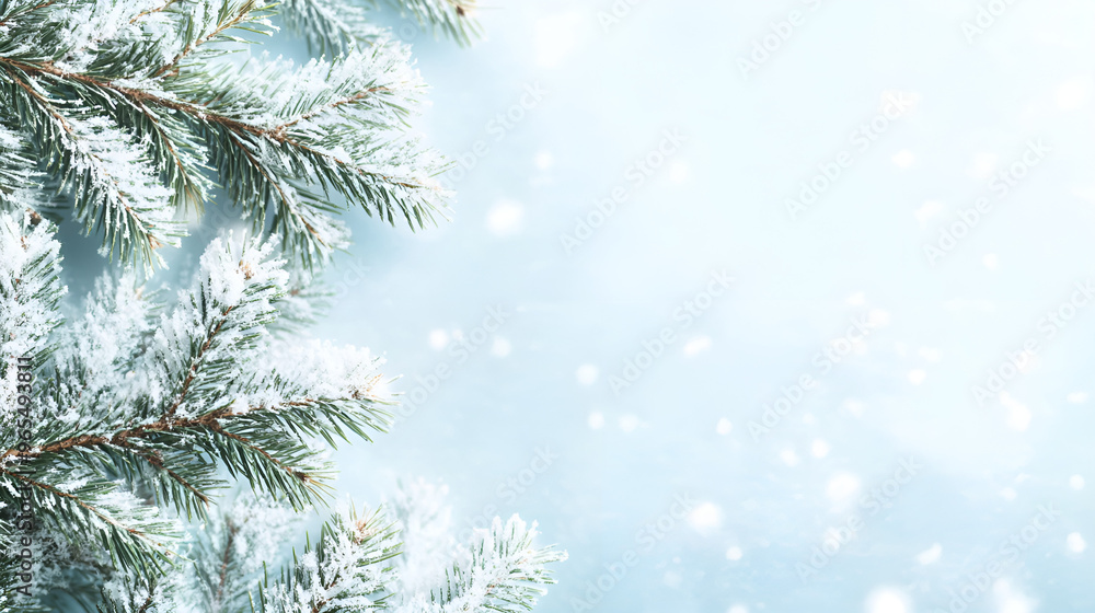 Snowy pine branches in a wintery background, creating a serene and peaceful holiday atmosphere perfect for seasonal decor and greetings Snowy pine branches in a wintery background, creating a serene and peaceful holiday atmosphere perfect for seasonal decor and greetings