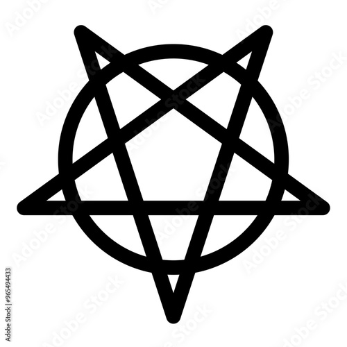 Inverted pentagram circumscribed by a circle. Five-pointed star sign. Magical symbol of Satanism. Simple flat black illustration.
