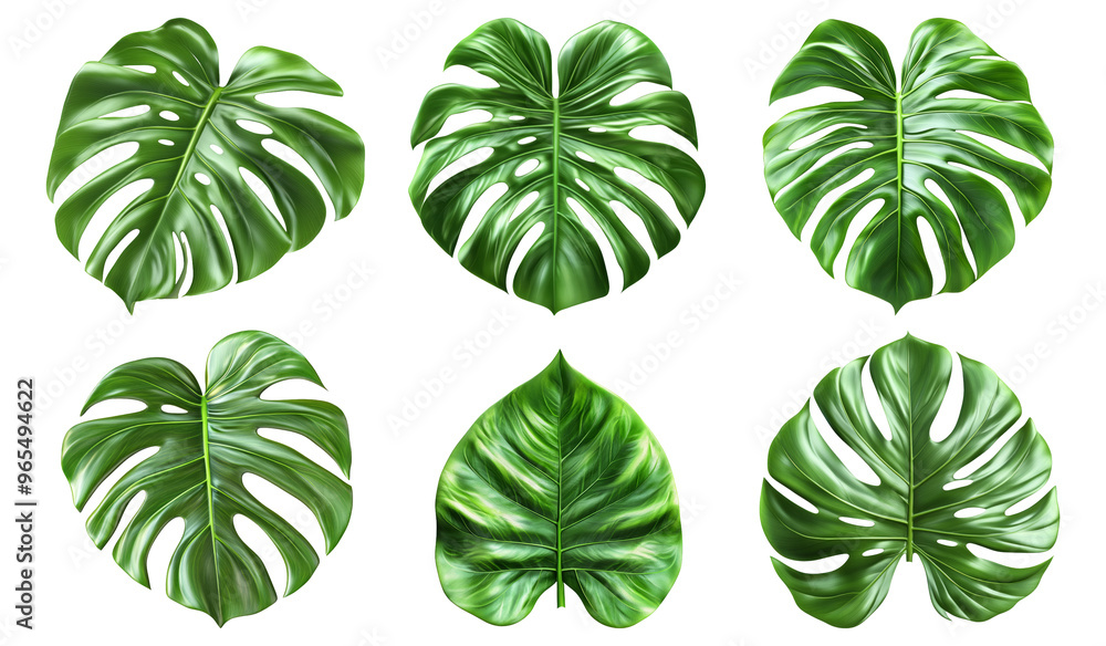 Green Monstera leaves in symmetrical patterns isolated on transparent background Green Monstera leaves in symmetrical patterns isolated on transparent background