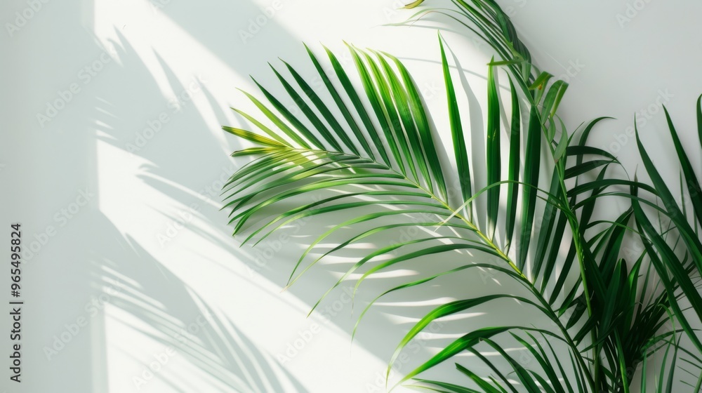Tropical palm mockup with subtle shadows on light background Tropical palm mockup with subtle shadows on light background