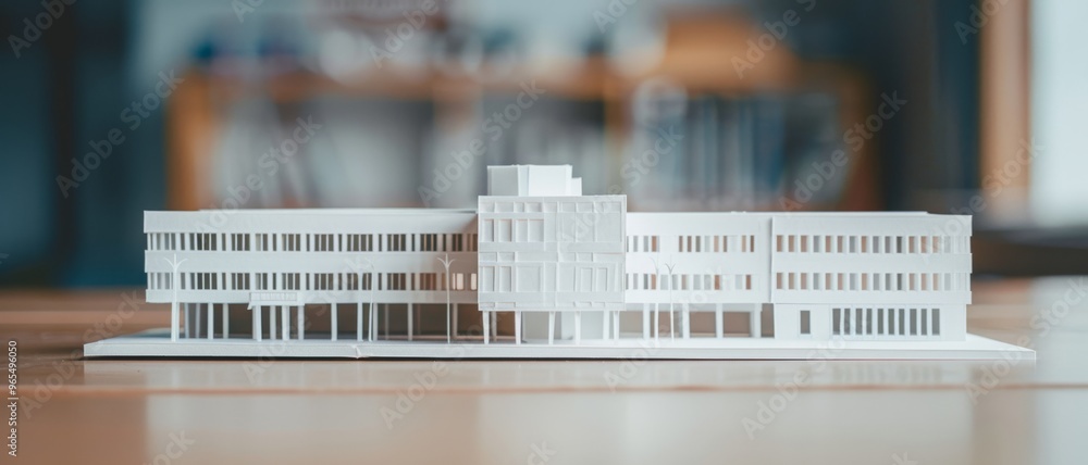 A pristine white scale model of a modern building, showcasing architectural precision and design elegance. A pristine white scale model of a modern building, showcasing architectural precision and design elegance.