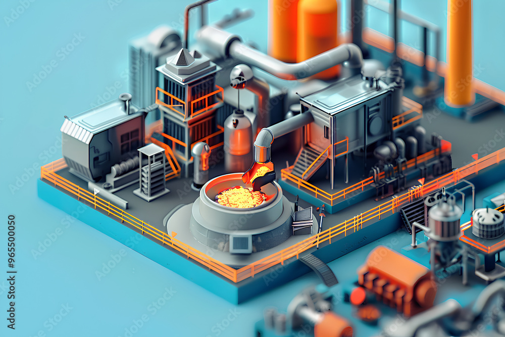 鋳物工場と作業風景の3Dイラスト 鋳物工場と作業風景の3Dイラスト