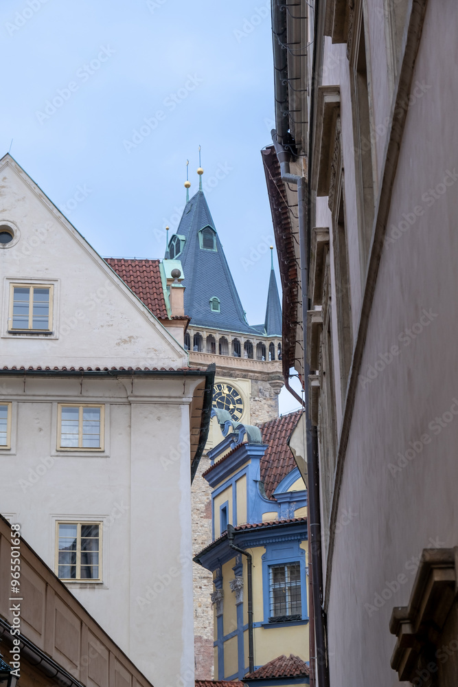 Obraz premium Medieval buildings with Old Town Hall in the background. Prague, Czech