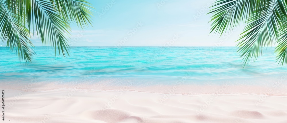 Tropical Beach Scene with Ocean Waves and Palm Leaves, vibrant coastal imagery featuring lush greenery and tranquil waters, perfect for digital design and graphic use. Tropical Beach Scene with Ocean Waves and Palm Leaves, vibrant coastal imagery featuring lush greenery and tranquil waters, perfect for digital design and graphic use.