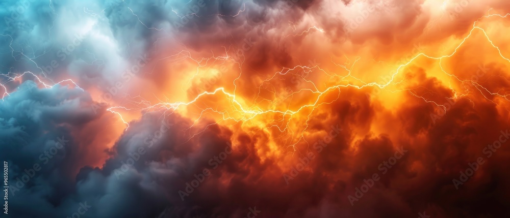 Dynamic blue and orange storm clouds illuminated by lightning, isolated against a transparent backdrop, ideal for design projects and visual storytelling. Dynamic blue and orange storm clouds illuminated by lightning, isolated against a transparent backdrop, ideal for design projects and visual storytelling.