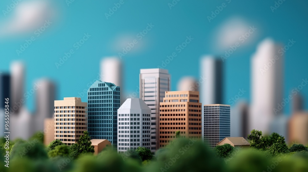 Fototapeta premium Futuristic AI-Driven Urban Planning Simulation: City Development with Copy Space, Selective Focus, and Detail
