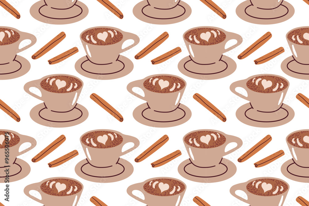 Obraz premium seamless pattern with hand drawn coffee cups for fabric, wallpapers, wrapping paper, cards and background. Morning coffee, Vector doodle illustration.