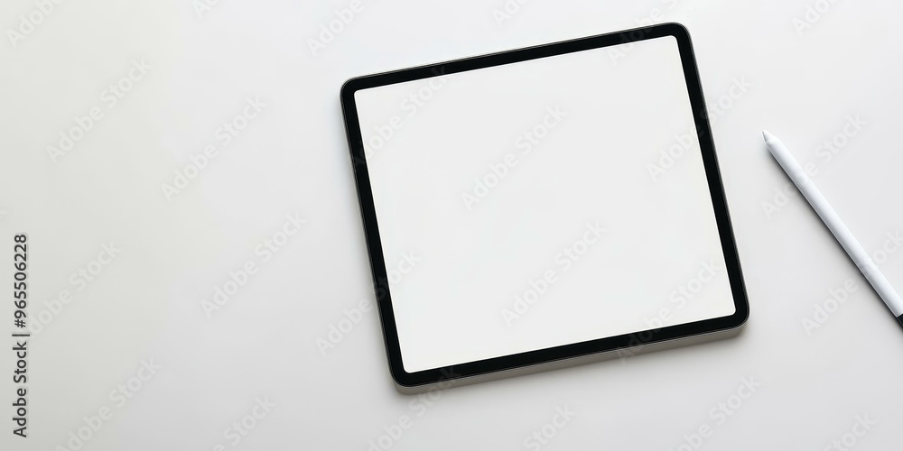 Tablet and stylus on white surface. Tablet and stylus on white surface.