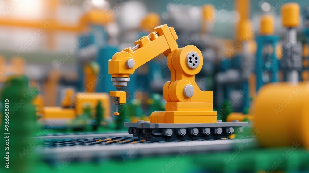 Fototapeta premium Futuristic AI-Powered Factory Simulation in High-Tech Industry - with Copy Space and Selective Focus