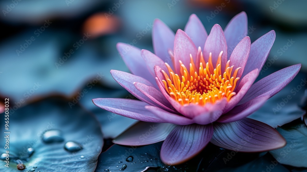 Water Lily Flower Blossom in Pond with Water Droplets Water Lily Flower Blossom in Pond with Water Droplets