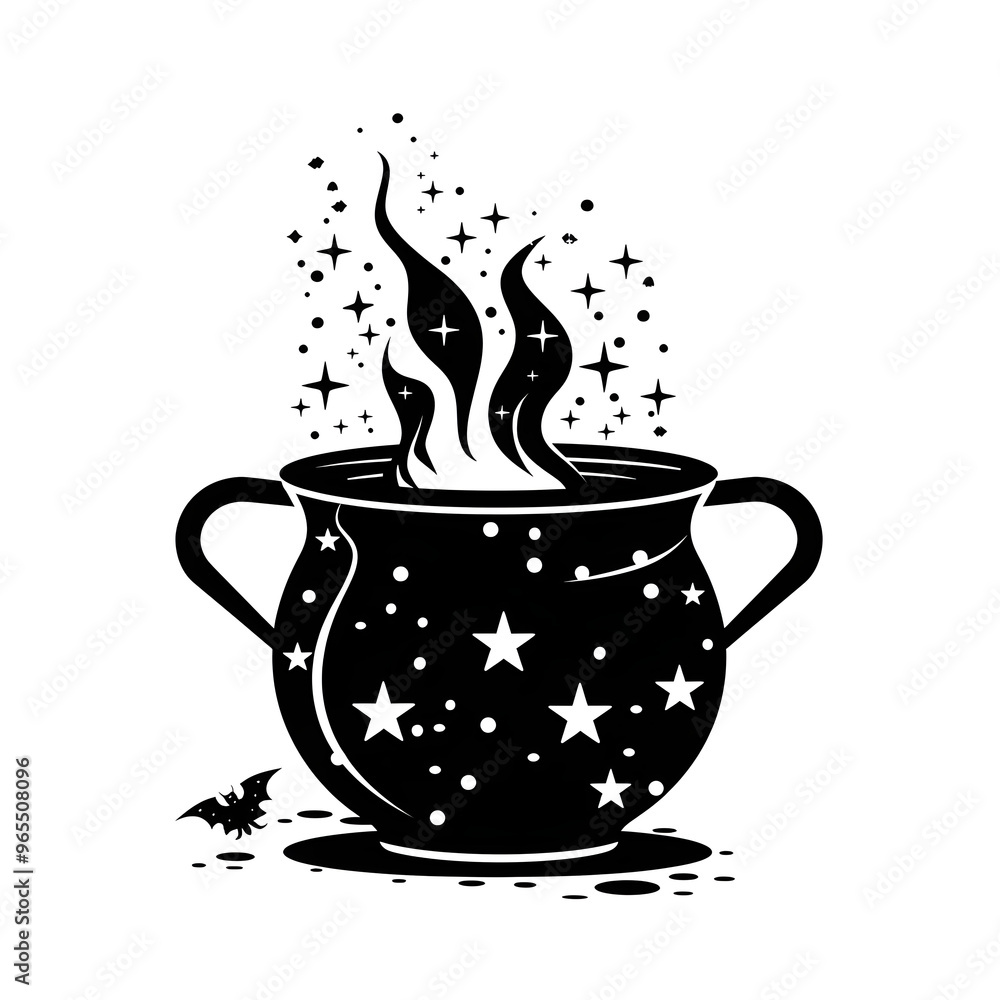 Magical black cauldron with stars and mystical smoke rising, symbolizing witchcraft, potion-making, and Halloween magic in a minimalist design style isolated on white
Magical black cauldron with stars and mystical smoke rising, symbolizing witchcraft, potion-making, and Halloween magic in a minimalist design style isolated on white