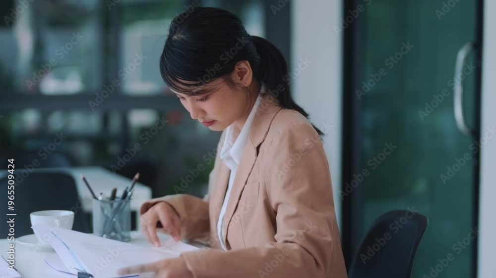 Asian female audit accountant calculating invoice and tax, Financial ...