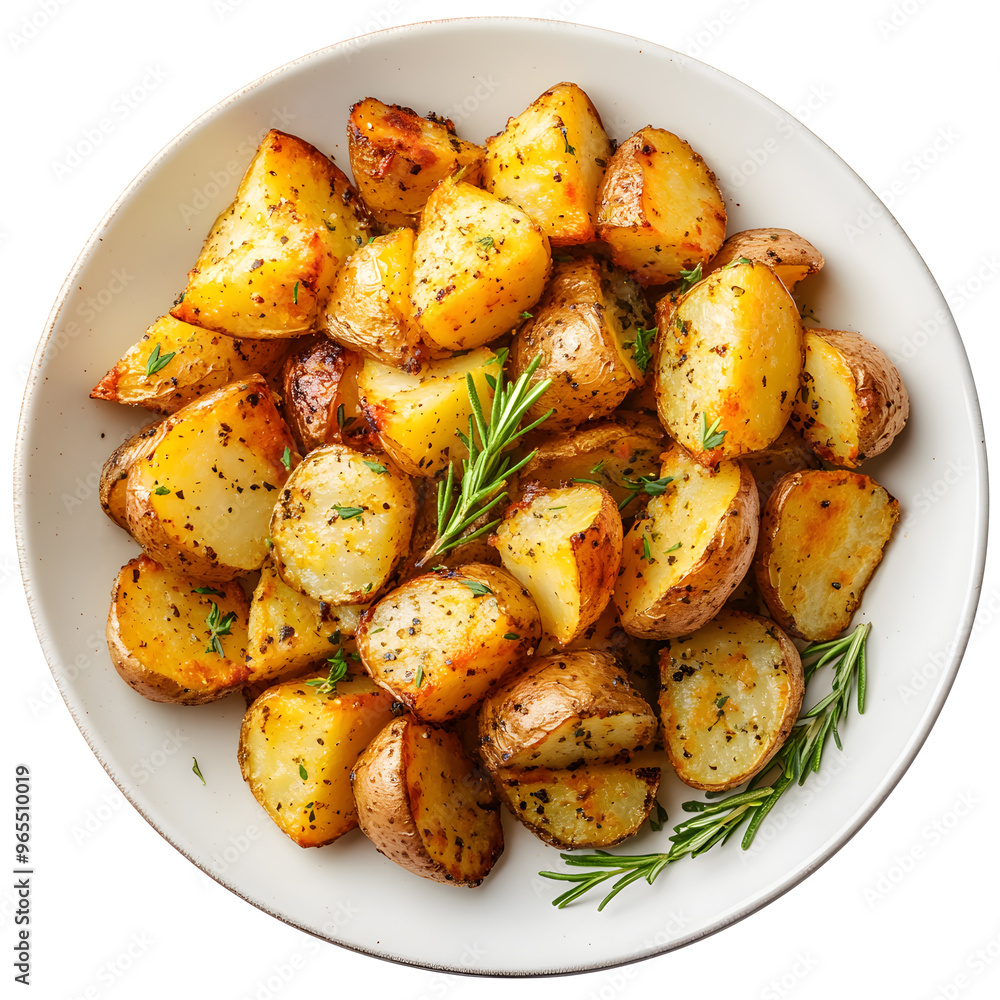 Roasted potato on a plate top view isolated on white background Roasted potato on a plate top view isolated on white background
