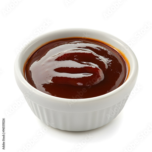 White bowl with barbecue sauce isolated on white